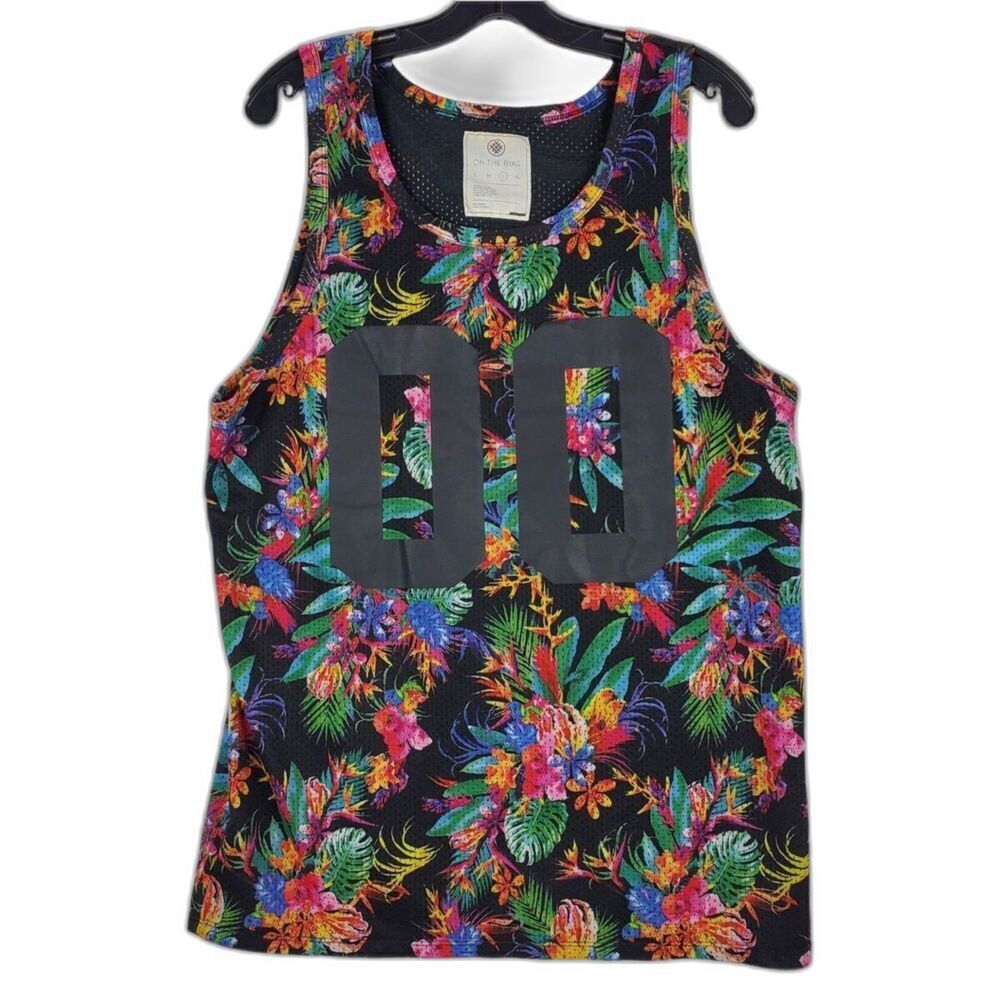 On The Byas Jersey Mens Small Multicolor Tropical Print Sleeveless Mesh Tank